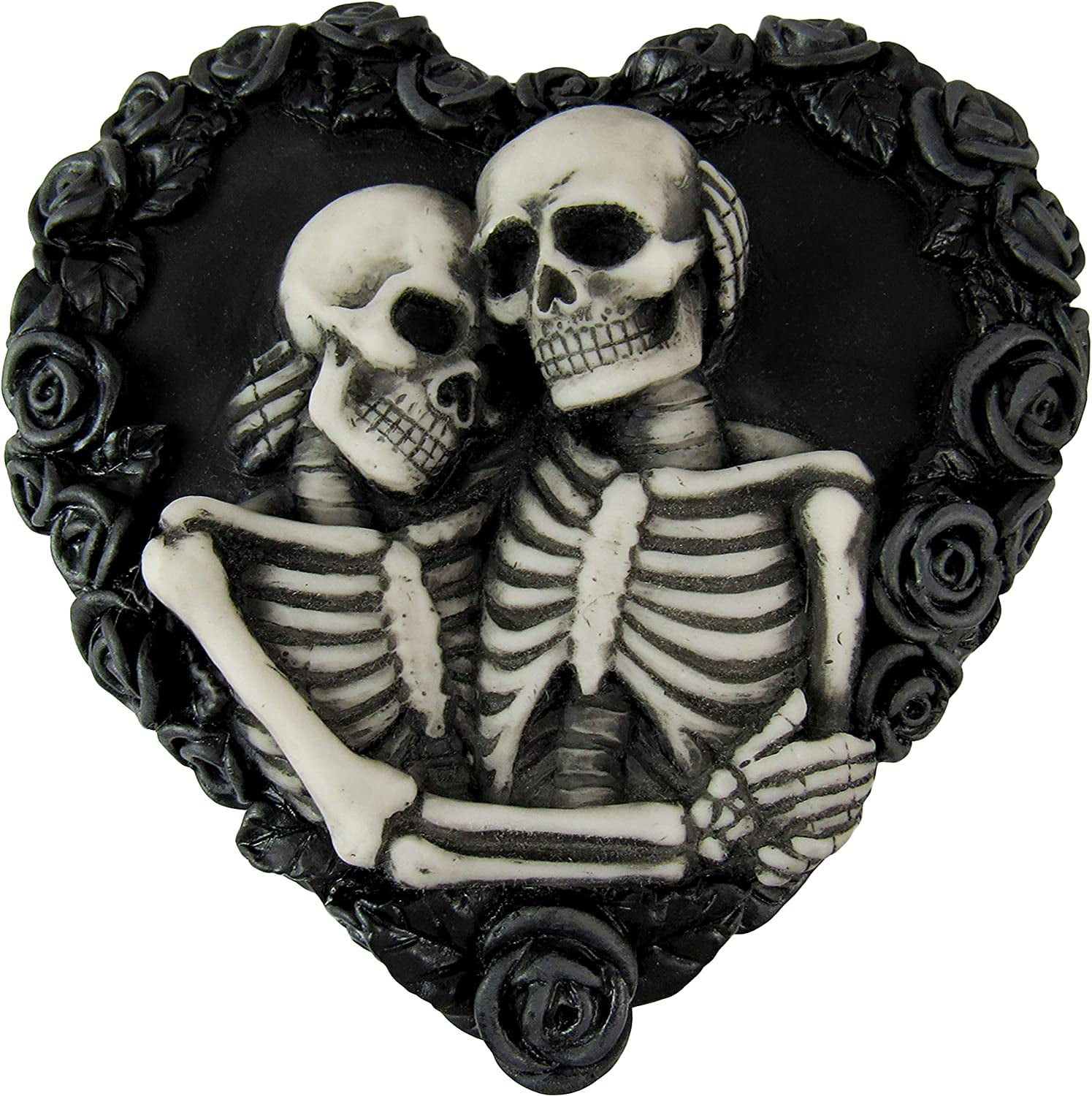 Ashtray THE LAST TANGO Coins /Jewellery Holder Skulls Embrace Heart Shaped 