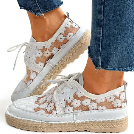 

Cathalem Shoes Lace Mesh Lace Low-Top Women s Casual Floral Fashion Flower Small Women s casual shoes Womens Casual Shoes Size 9 White 7.5