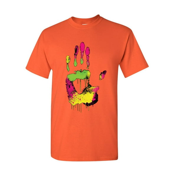 Tee Hunt High Five T-Shirt Melting Neon Dripping Hand Positive Multicolor Mens Shirt, Orange, Small