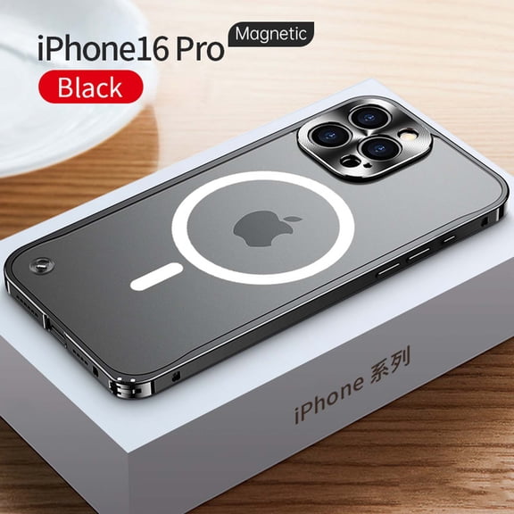 ELEHOLD Case for iPhone 16 Pro, Slim Matte Metal Frame Magnetic Case with Camera Lens Protection,Black