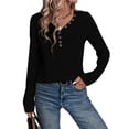 thumbnail image 1 of Camisetas de Punto Suaves y Transpirables para Mujer, con Cuello en V, Botones, Larga, Corte Holgado, Cálidas, Tipo Suéter Negro 5XL, 1 of 10