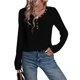 thumbnail image 1 of Camisetas de Punto Suaves y Transpirables para Mujer, con Cuello en V, Botones, Larga, Corte Holgado, Cálidas, Tipo Suéter Negro 4XL, 1 of 10