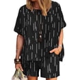 thumbnail image 3 of Hvyesh Womens Linen 2 Piece Sets, Summer Round Neck Short Sleeve Tops and Shorts Two Pieces Set Suit for Ladies Trendy Stripe Print Outfit with Pockets, 3 of 6