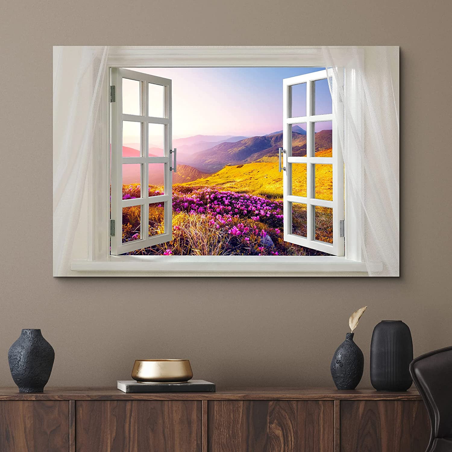 Glimpse into Mountain Valley Landscape in Spring Out of Open