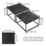 Wisfor Set of 2 Square Coffee Tables Living Room Nesting End Side Tables, Black Stoned Top, Metal Frame