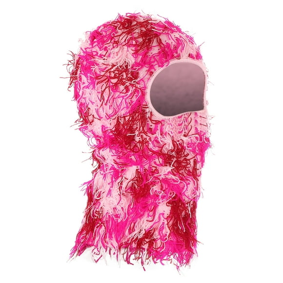 Unique Bargains Distressed Balaclava Ski Mask Camo Knitted Full Face Cover Dazzling Pink