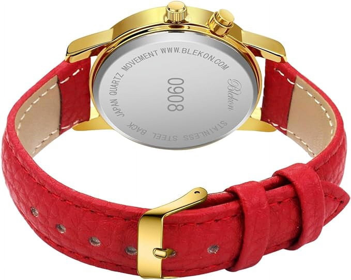 Blekon Collections Women's Quartz 36mm Case Christmas-Themed Leather Two Piece Strap Watch