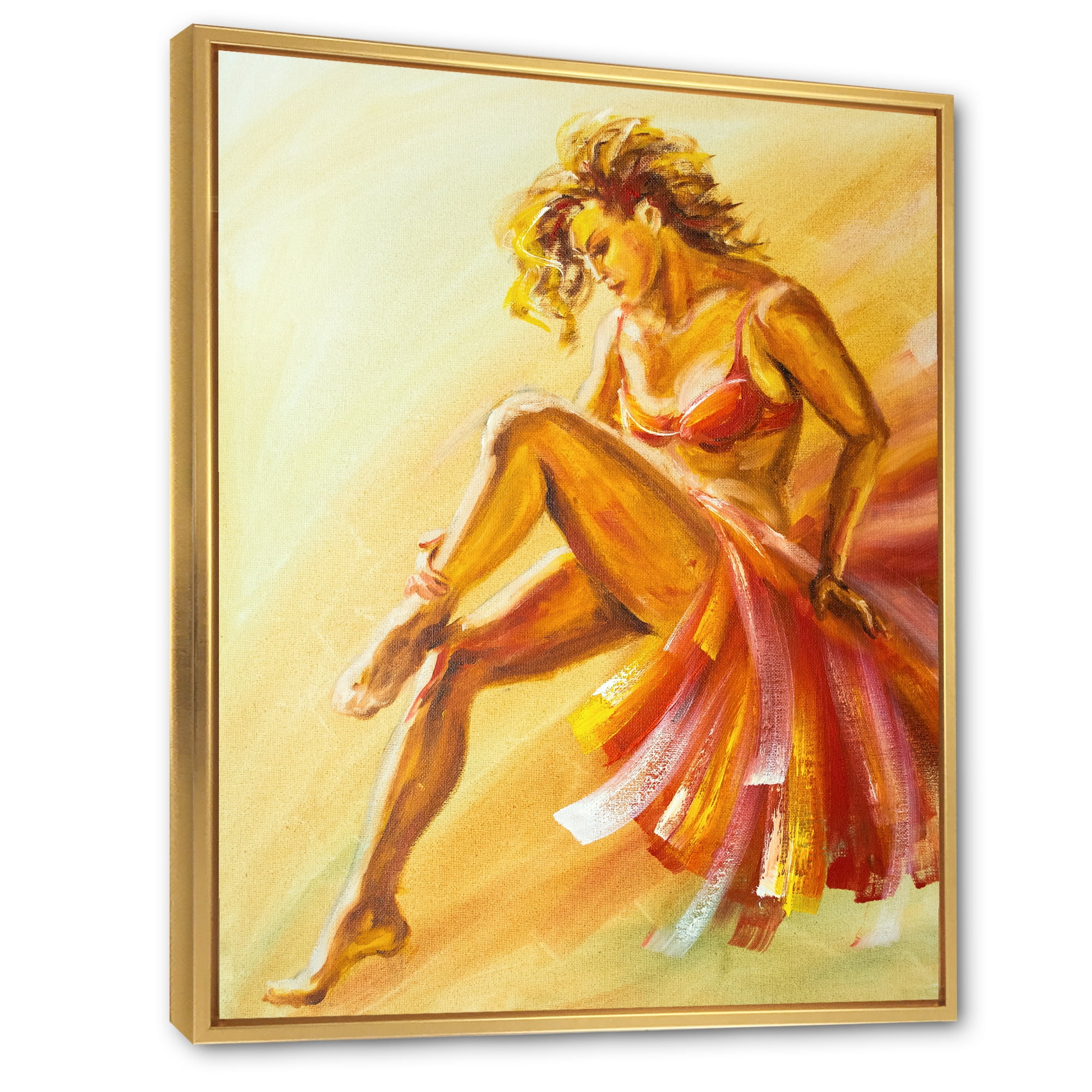 Designart 'Warm Coloured Flamenco Woman Dancer' Modern Framed Canvas Wall Art Print