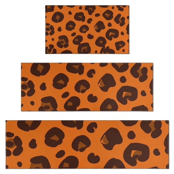Orange and Brown Of Leopard Print Kitchen Rugs Sets Of 3,Kitchen Runner Rugs Non Skid Washable,Decorative Kitchen Floor Mats for Kitchen,Sink,Laundry,17"x30" 17"x47" 17"x59"