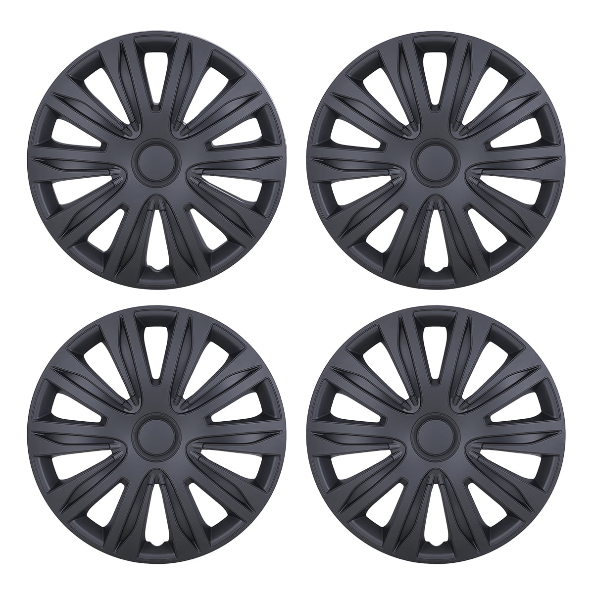 15" Set of 4 Wheel Covers Snap on Hubcaps Full Hub Caps Fit R15 Tire & Steel Rim - Black Matte