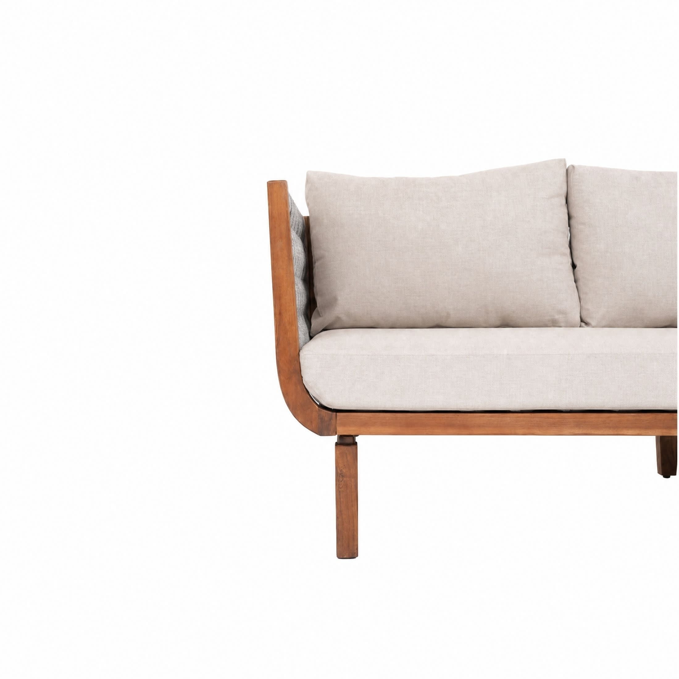 Christopher Knight Home Acacia Wood Outdoor 3-Seater Sofa with Rope Back and Cushions, Teak+Beige