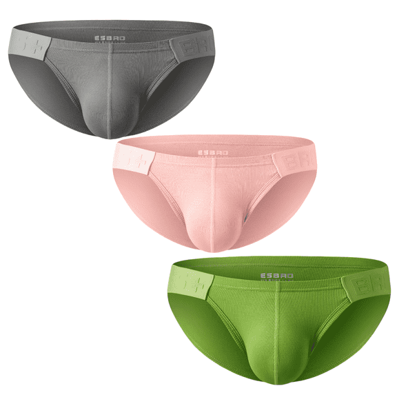 ESBRO Men's Underpants Rib Low Rise Briefs, Pink Green and Gray, 3-Pack, Size XXL