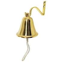 4 Inch Solid Brass Hanging Wall Bell with Rope for Ringing - Fully Functional Nautical Decoration, Wall Mountable, Loud Ring, Gold Color