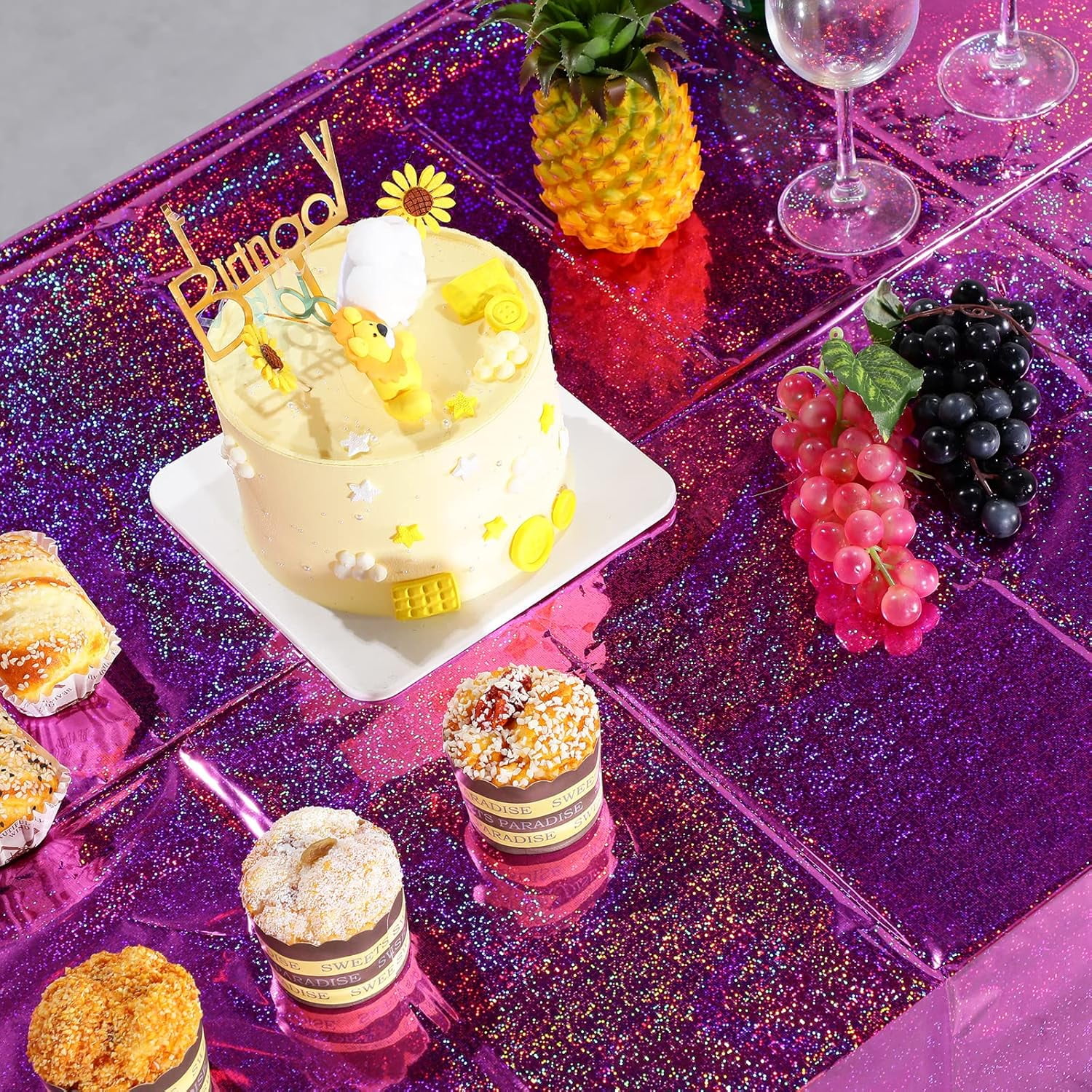 QIANJIA 4 Pack Iridescent Pink Plastic Tablecloths Shiny Disposable Laser Rectangle Table Covers,Holographic Foil Tablecloth Iridescent Party Decorations for Birthday Wedding Christmas, 54x108Inch