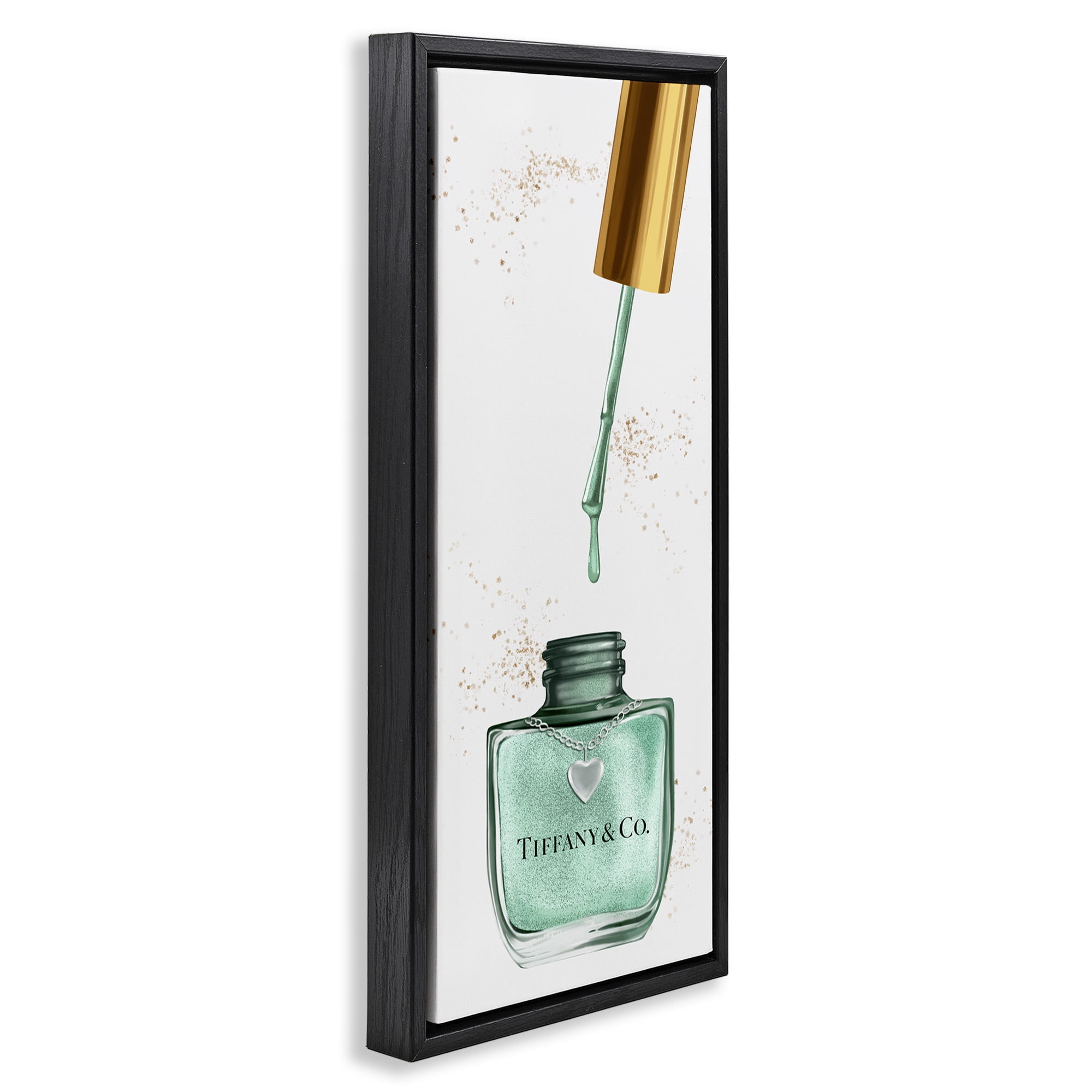 Stupell Industries Cyan Makeup Nail Polish Brush Beauty & Fashion Painting Black Floater Framed Canvas Art Print Wall Art, 11 x 25