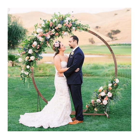Wooden Wedding Arch for Ceremony, 7.4 FT Round Solid Wood Arbor for Wedding Backdrop Stand, Rustic Boho Wedding Decoration for Indoor Outdoor Birthday Proposal Party Garden Lawn Beach
