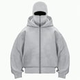 thumbnail image 3 of Towmus Balaclava Hoodie Zipper, Y2K Double Layer Hooded Pullover, Built-In Eye Mask, Ultimate Heavyweight Hoodies Sweatshirts, Unisex, Grey, M, 3 of 5