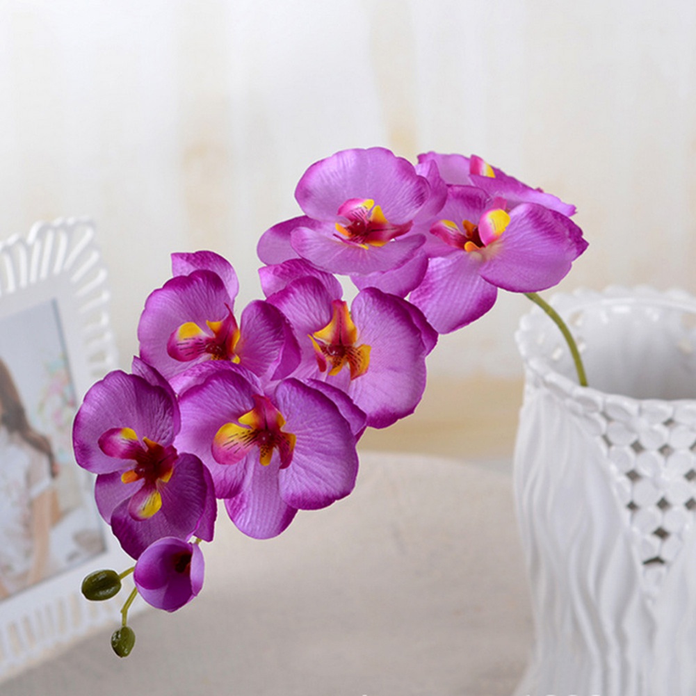 DIY Artificial Butterfly Orchid Silk Flower Bouquet Phalaenopsis Flowers Fake Faux Plant for Home Wedding Party Festival Decor, Light Purple, Size