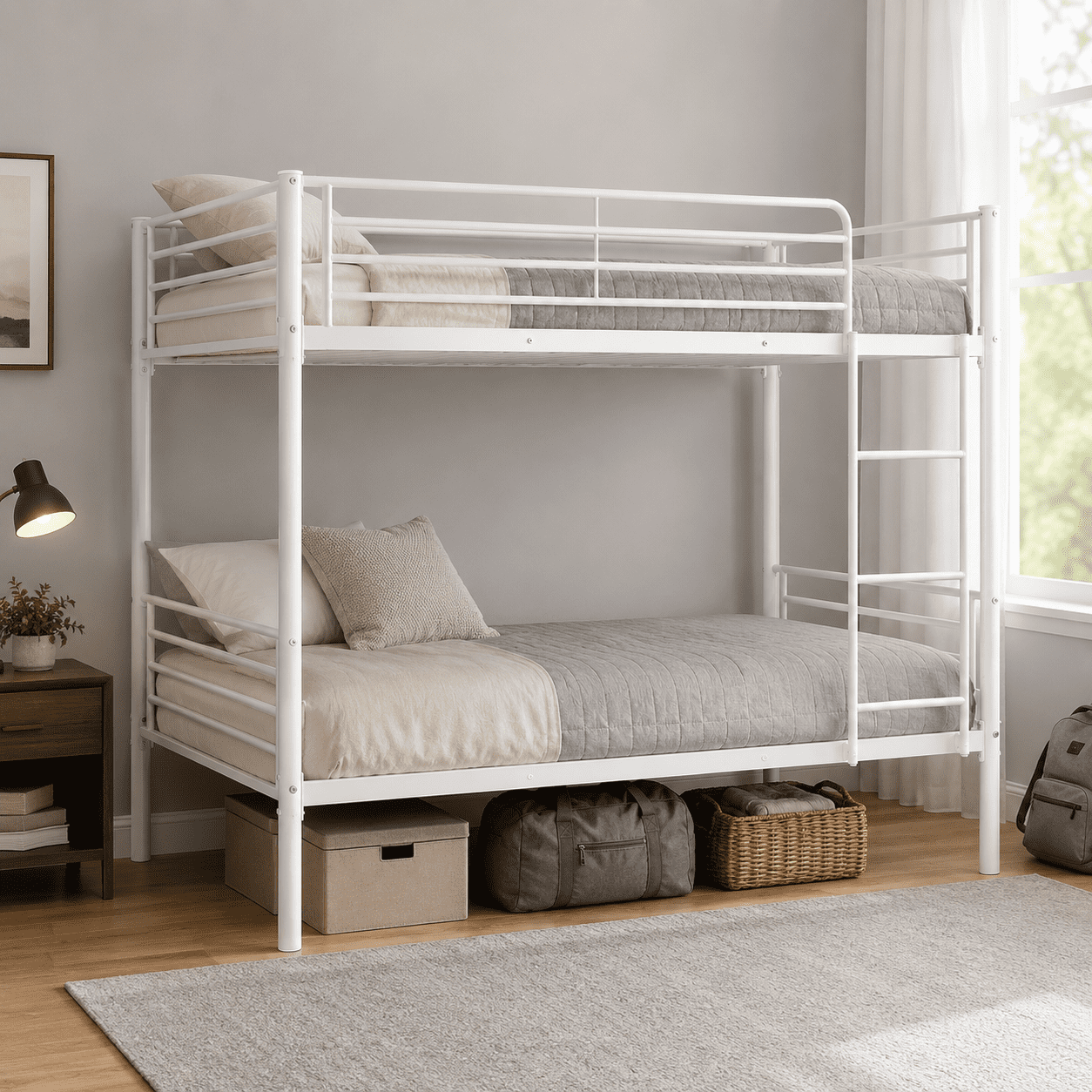 Alvantor Metal Bunk Bed,Twin Over Twin Heavy Duty Bed Frame with Safety Guard Rails & Flat Ladder for Kids Teens Adults