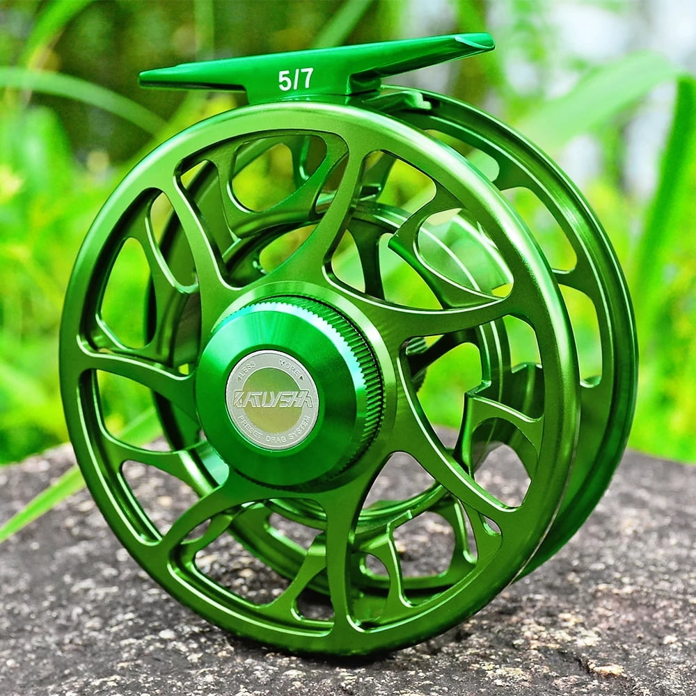 3+1 BB Fly Fishing Wheel Green Color Fly Fishing Reel CNC Machine Cut Large Arbor Die Casting Aluminum Fly Reel