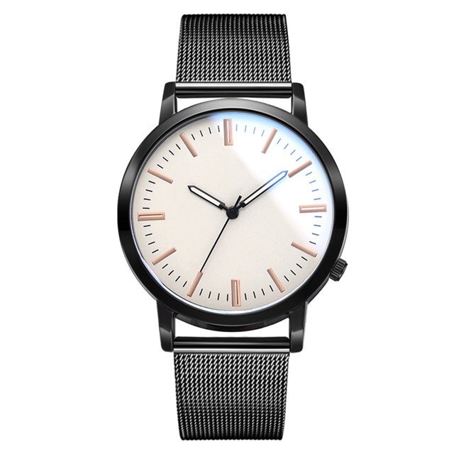 Reloj de pulsera de cuarzo con esfera de aleación simple para hombre, moda de ocio, decoración (negro y blanco)