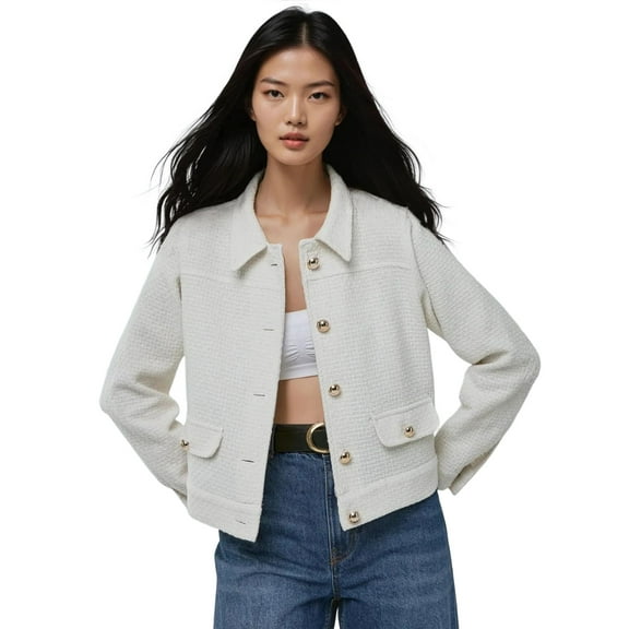 Textured Tweed Jacket with Button Closure