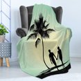thumbnail image 4 of Romantic Soft Flannel Fleece Throw Blanket, Married Couple Walking on the Beach Tropical Fauna and Flora, Cozy Plush for Indoor and Outdoor Use, 60" x 80", Pale Green Seafoam Black, by Ambesonne, 4 of 5