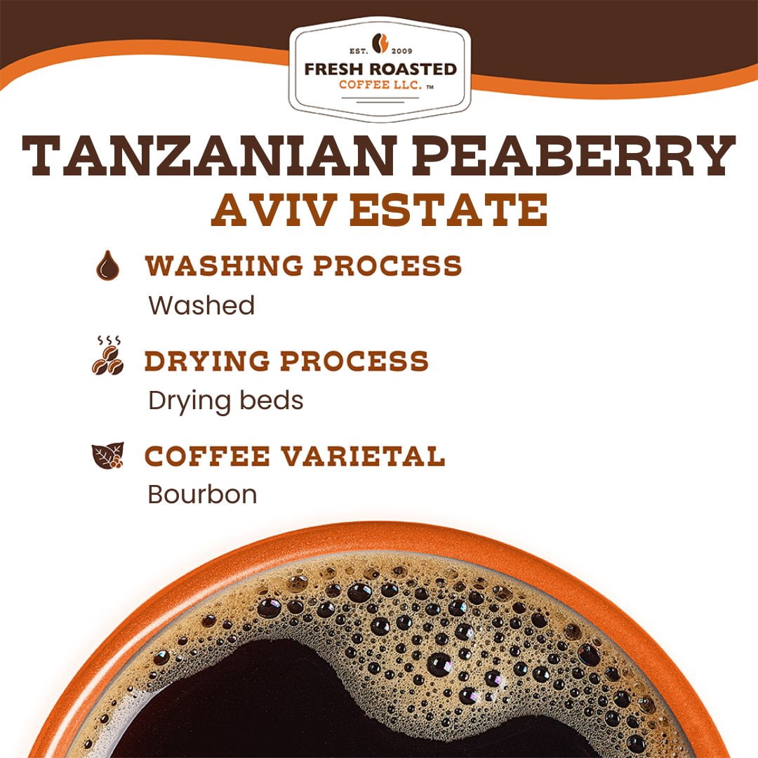 Fresh Roasted Coffee, Tanzanian Peaberry Coffee, Light Roast, Whole Bean, 80 oz 5 lbs