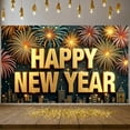thumbnail image 3 of Golden Letters Happy New Year Banner Fireworks Design New Year Display Festive Sparkling Elements Festive Backdrop for New Year Party NYE Celebration Holiday Gathering, 3 of 9