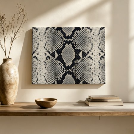 Serpent Texture Canvas Wall Art Rustic Vintage Wildlife Black White Python Wall Art Prints Artwork Framed Canvas Ready to Hang Art Pictures for Hallway Living Dining Room Bedroom 24 x 16