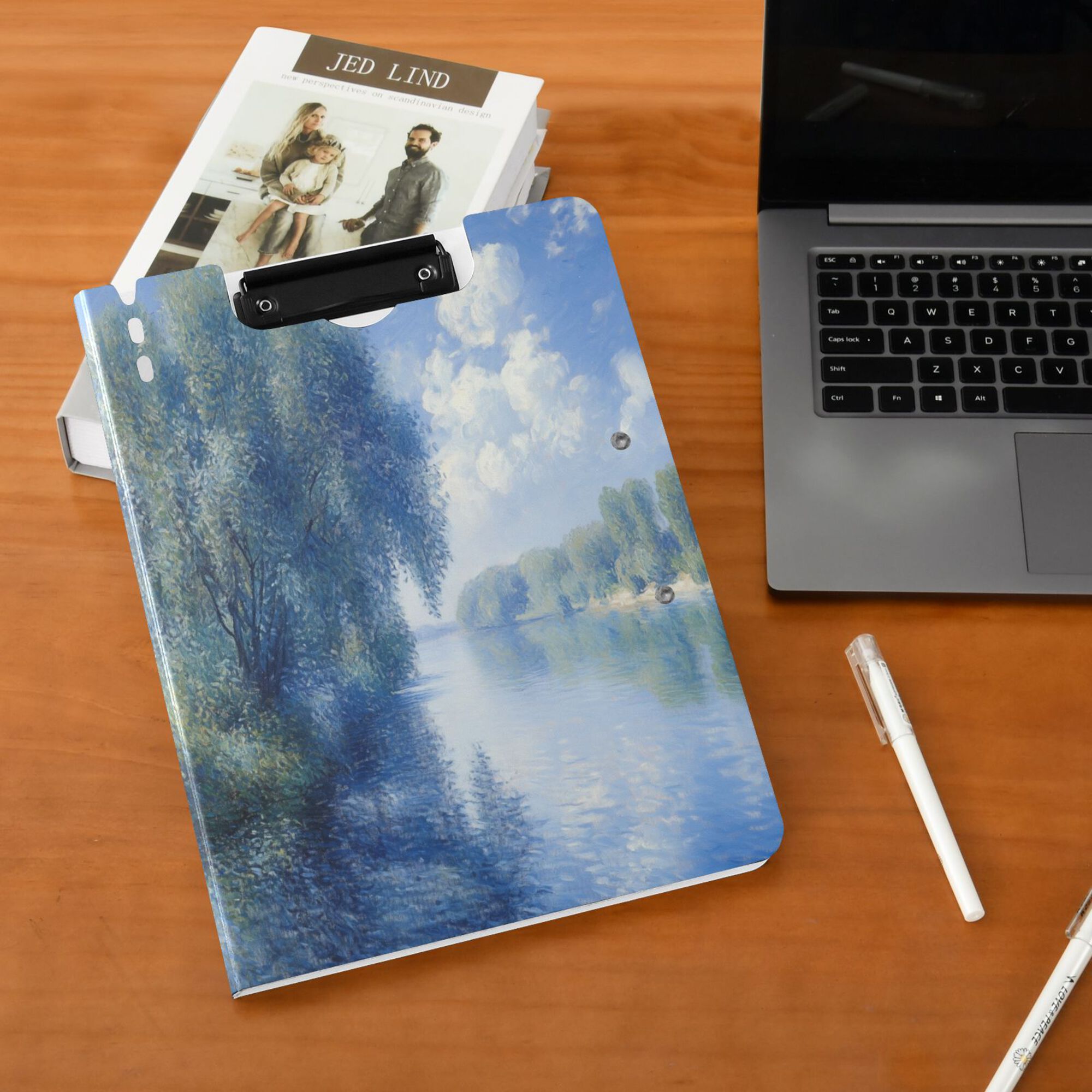 FORMRS A4 Clipboard Folder with Pen Holder Horizontal Foldable School Office Binder, Plants and River