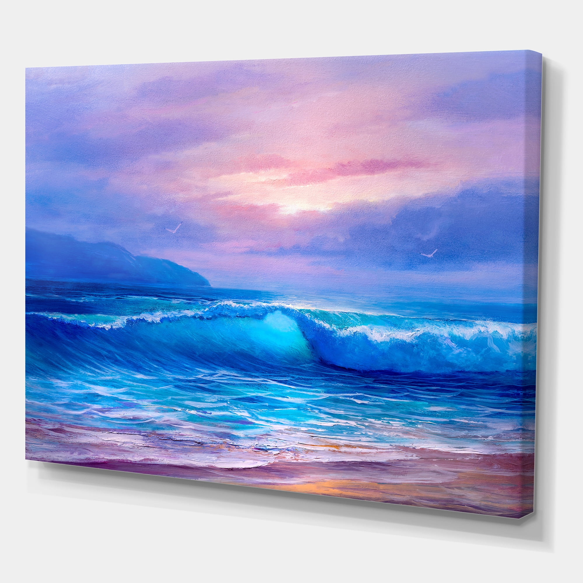The Sea By The Beach With Golden Sunset 8 in x 12 in Painting Canvas Art Print, by Designart