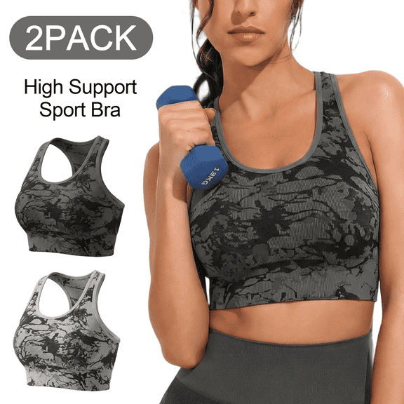 Women’s Sports Bras 2 Pack Medium Support Racerback Workout Yoga Bras Seamless Stretchy Athletic Running Training Gym Activewear