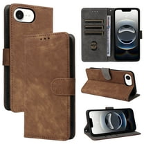for iPhone 16e Wallet Case with RFID Blocking Credit Card Holder, PU Leather Wrist Strap Flip Kickstand Shockproof Cover Women Men for iPhone 16e, Brown