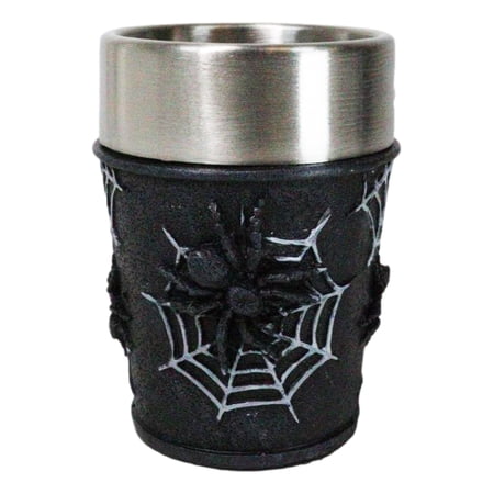 Set Of 4 Gothic Arachnid Black Giant Spider With Webs Shooter Shot Glasses