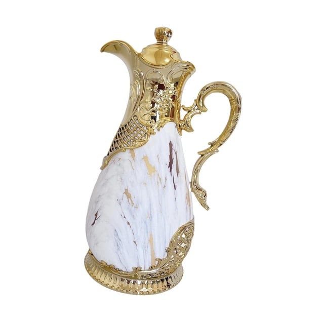 Langgg Carafe à Café Pichet Isolant Distributeur de Boissons en Verre Robuste Résistant à la Chaleur Bouilloire Isolée Thé Marbre 20x32cm