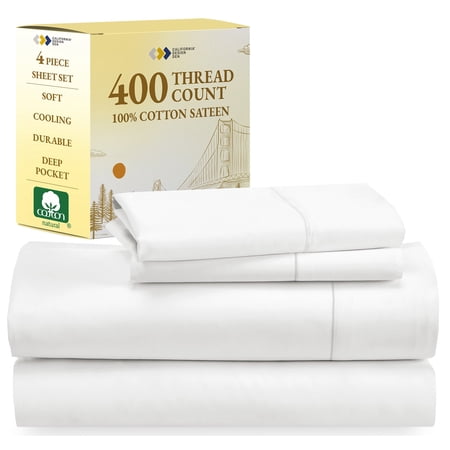 California Design Den King Size Sheets - 400 Thread Count 100% Cotton Sateen - Deep Pocket - Cooling - Breathable 4 Piece Bed Sheet Set, Creamy White