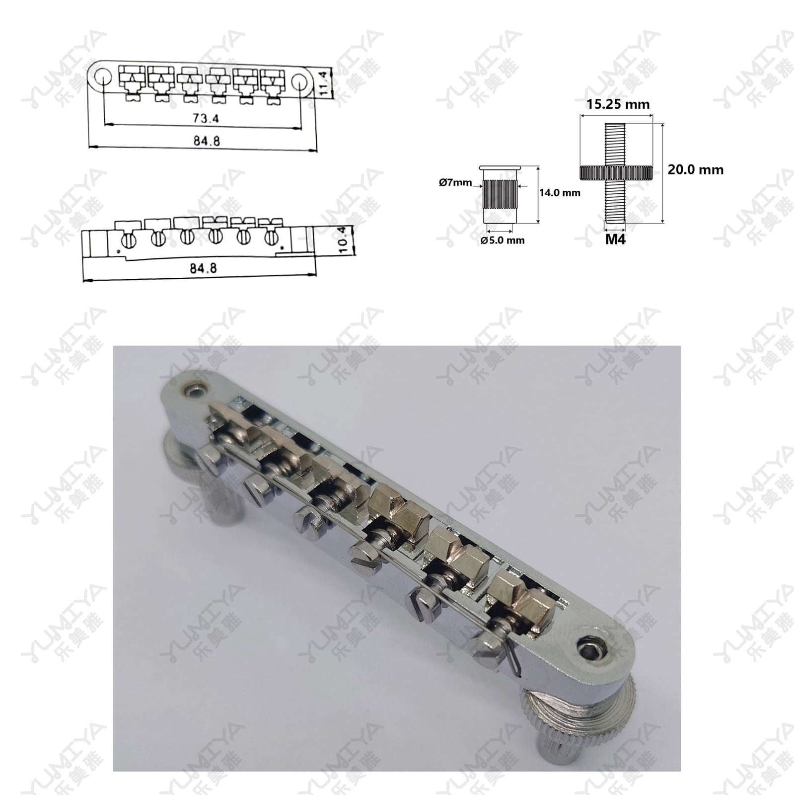 Guitar Fixed Saddle Bridge Tailpiece Set with ABR-1 Style Tune-O-Matic Bridge Chrome for ABR LP SG EPi Electric Guitars