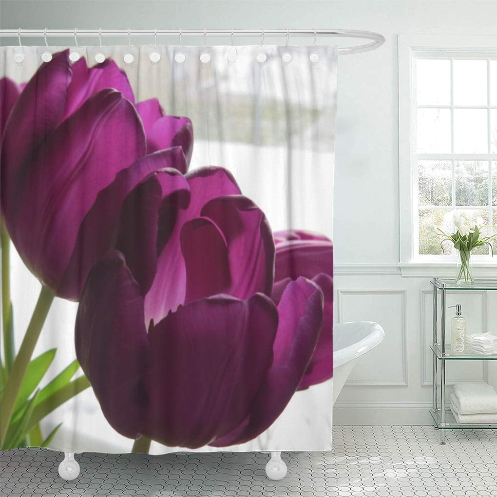 CYNLON Comfort Purple Tulips Snowy Back Home Winter Bathroom Decor Bath