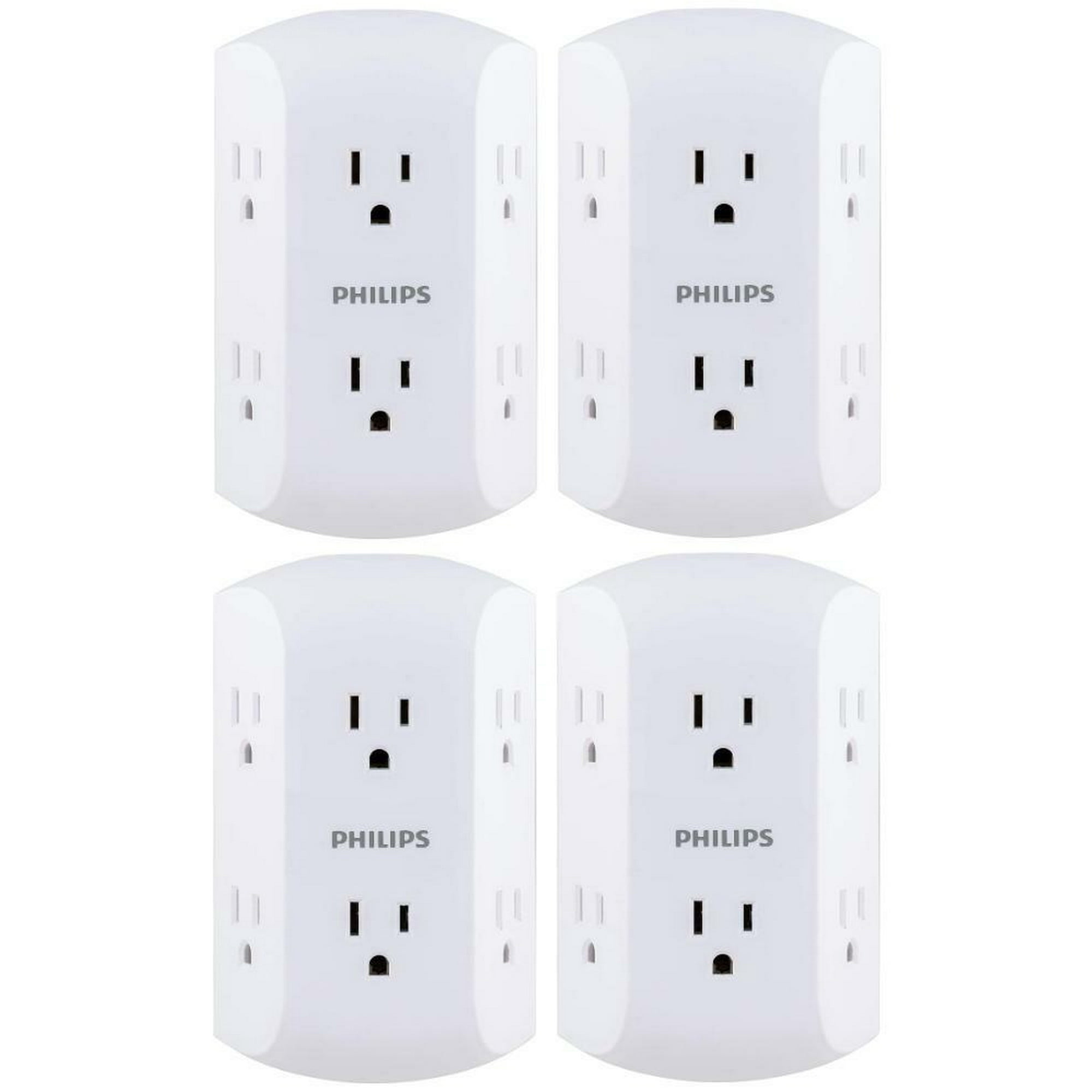 4-Pk Philips 6-Outlet Extender, Grounded Wall Tap, 3-Prong - White SPS1744WA/37
