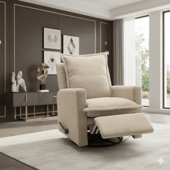 Alwalue Swivel Rocking Chair Power Recliner Chair with USB Port Side Pocket and Phone Holder Rocker Glider for Nursery Living Room - Light Gray