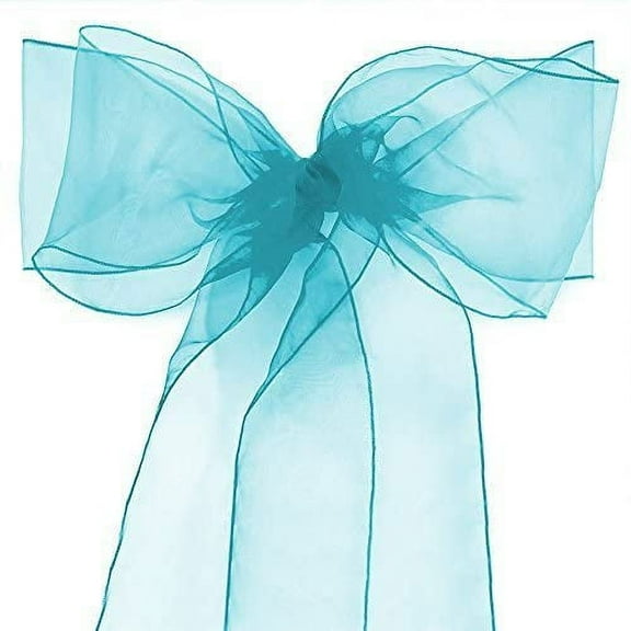 Nvzi 25 Pack Organza Banquet Chair Sash Sashes Bows Ties for Weddings Party Decoration White Pink Purple Gold Red(25 Pack,Aqua Blue)
