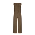 thumbnail image 4 of Axiiglly Jumpsuits for Women Linen V Neck Button Sleeveless Tank Rompers Trendy Casual Breathable One Piece Cotton Overalls, S-3XL, 4 of 6