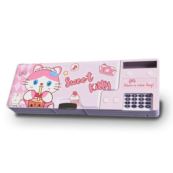 Ristpal Multi Function Cute Pencil Box (6-12), With Calculator,Sharpener,Cute Stationery Supplies (Pink)