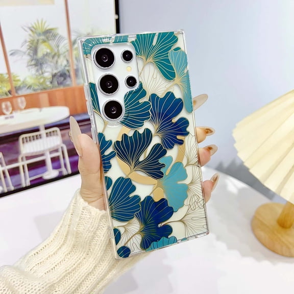 For Samsung Galaxy S25 FE Phone Case,Compatible With Mag-Safe,Floral Print Back,Crystal Transparent Back,Ultra Slim PC   TPU Shockproof Anti-fall Durable Cover,Non-slip Thin Fit Phone Case,D