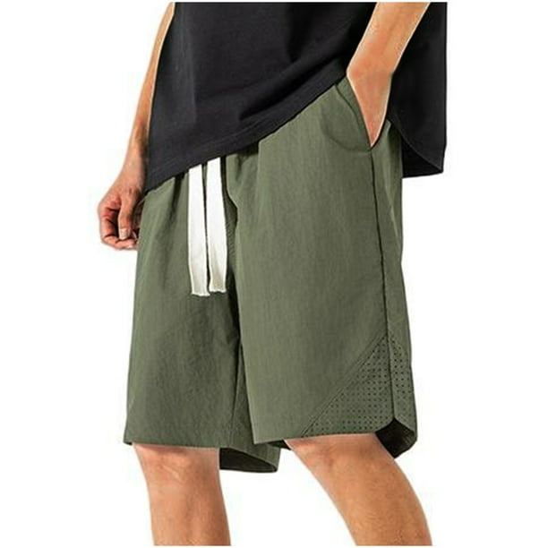 pstuiky Abreviatura para hombres, Pantalones cortos casuales de color sólido con cintura elástica y bolsillo con cordón para hombre Pantalones cortos de entrenamiento