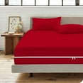 thumbnail image 3 of 4 Piece Zipper Sheet Set Includes (1 Zipper Fitted Sheet, 1 Flat Sheet And 2 Zipper PillowCase) with 26 Inch Deep Pocket 800 TC 100% Egyptian Cotton Solid Red Color Olympic Queen Size, 3 of 7