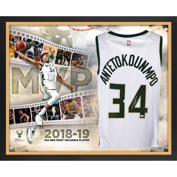 Giannis Antetokounmpo Milwaukee Bucks Framed Autographed White Swingman Jersey 2019 NBA MVP Collage - Fanatics Authentic Certified