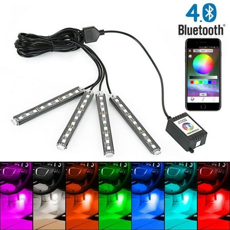 Led Music Light GTP 4x RGB Full Color 36 LED Interior Car Under Dash Floor Seats Accent Light Strip Atmosphere Music Lamp Kit Wireless Bluetooth APP Remote Control ()