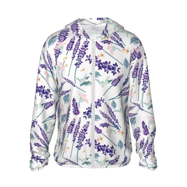 Vsdgher Sweat à Capuche Imprimé Fleurs de Lavande pour Hommes Femmes, Manches Longues Protection Solaire Pêche Course Natation-Petit